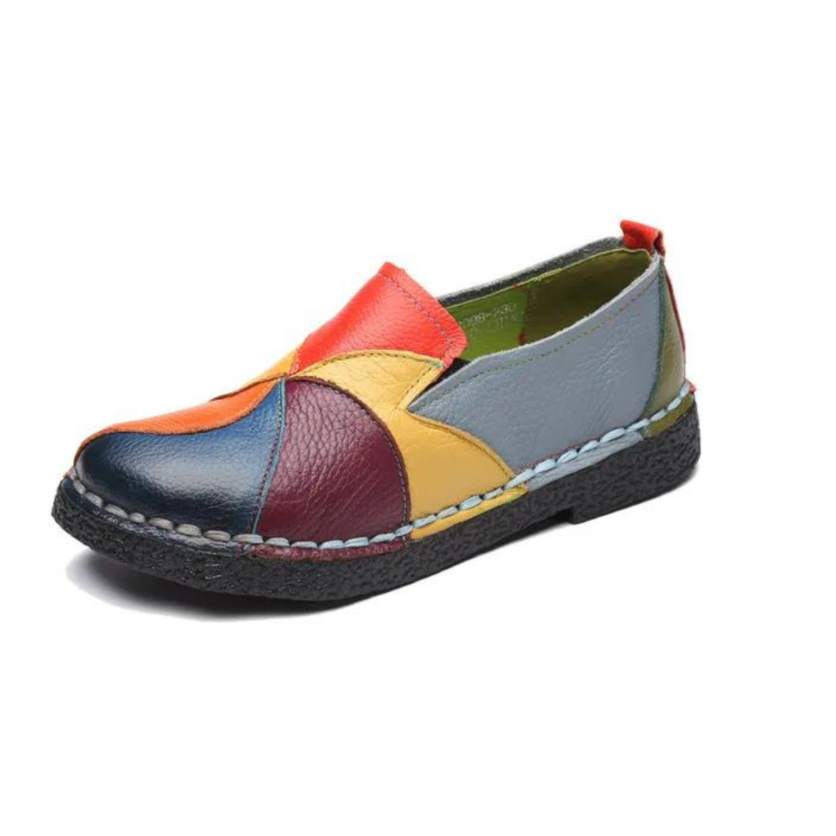 Sapato Mocassim Feminino de Couro Retro Étnico Macio de Bico Redondo Slip On - Brella
