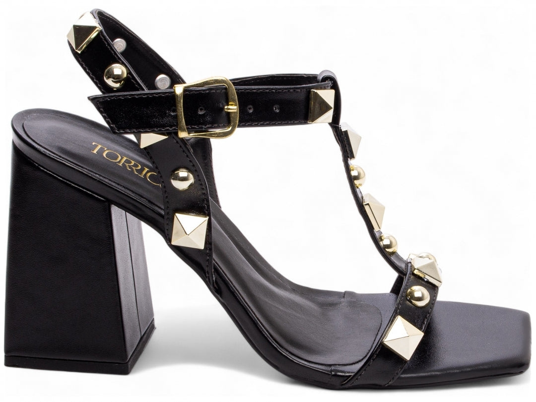 Sandália Feminina com Apliques Salto Grosso - HTA Torricella
