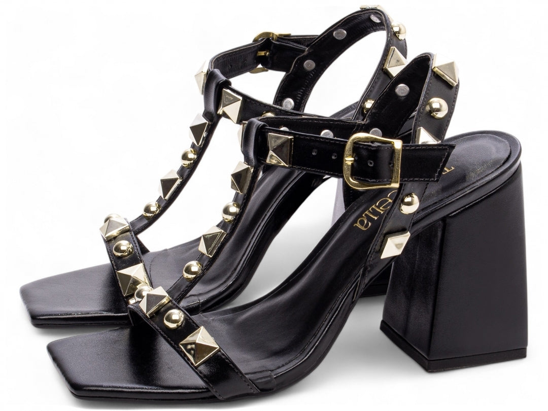 Sandália Feminina com Apliques Salto Grosso - HTA Torricella