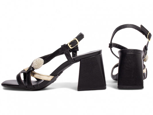 Sandália Feminina Metalizada com Strass Salto Grosso Quadrado - Magma Torricella