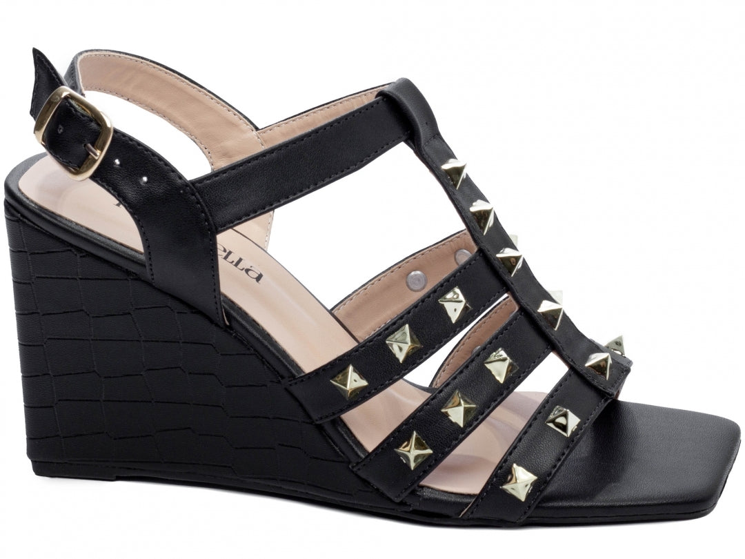 Sandália Anabela Feminina com Fivela e Spikes - Ghotan Torricella