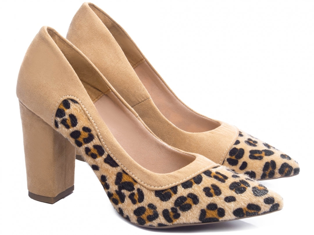 Sapato Scarpin Feminino Leopardo Salto Grosso Quadrado - AFC Torricella