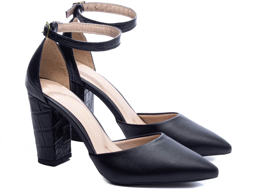 Sapato Scarpin Feminino Texturizado e Liso Salto Grosso - Damma Torricella