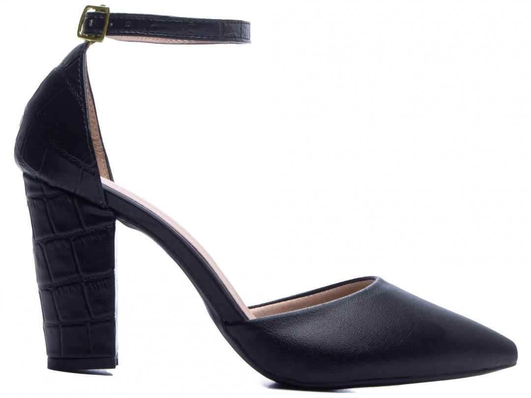Sapato Scarpin Feminino Texturizado e Liso Salto Grosso - Damma Torricella