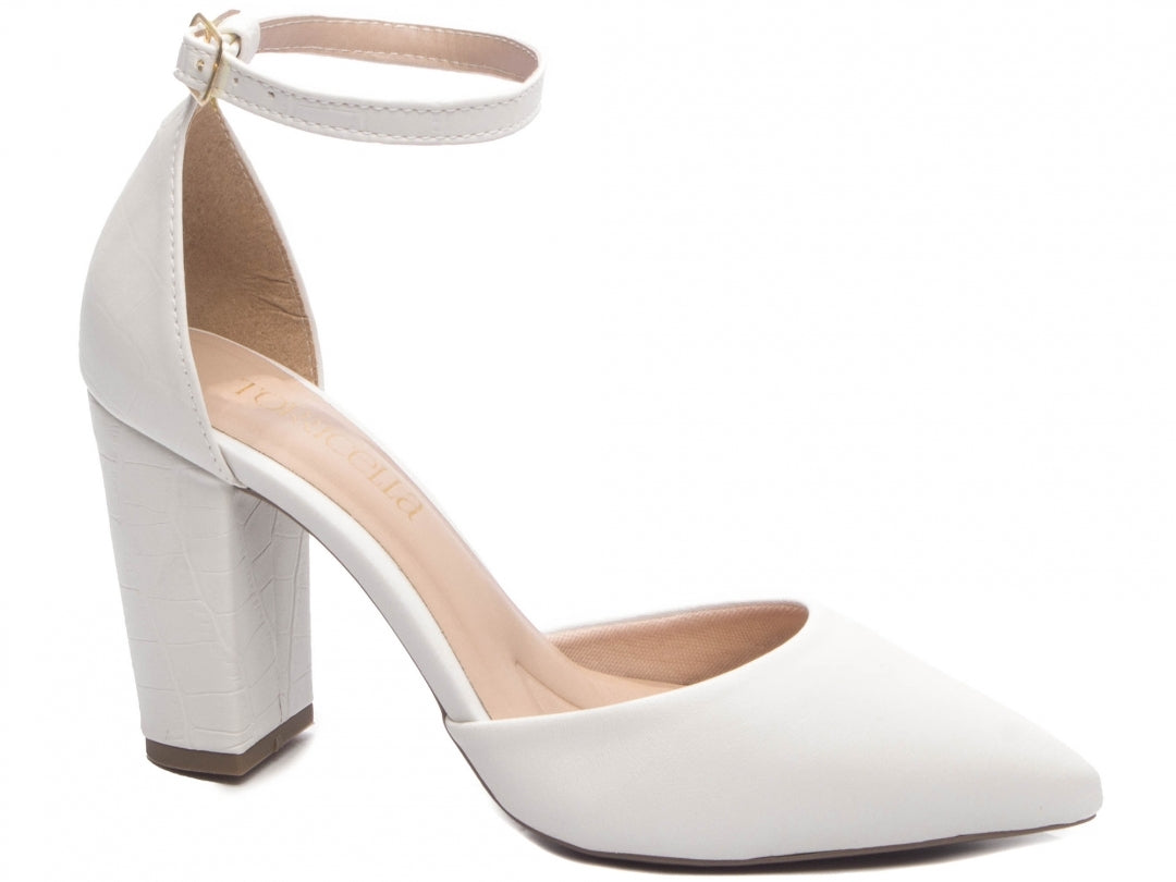 Sapato Scarpin Feminino Texturizado e Liso Salto Grosso - Damma Torricella