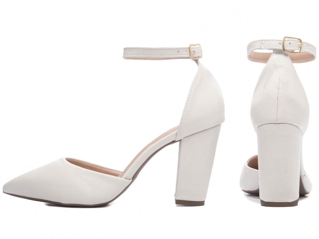 Sapato Scarpin Feminino Texturizado e Liso Salto Grosso - Damma Torricella