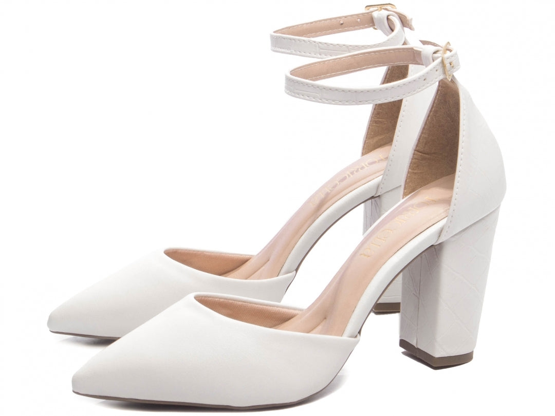 Sapato Scarpin Feminino Texturizado e Liso Salto Grosso - Damma Torricella