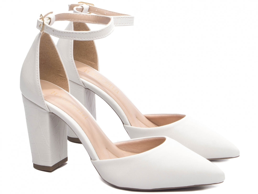Sapato Scarpin Feminino Texturizado e Liso Salto Grosso - Damma Torricella