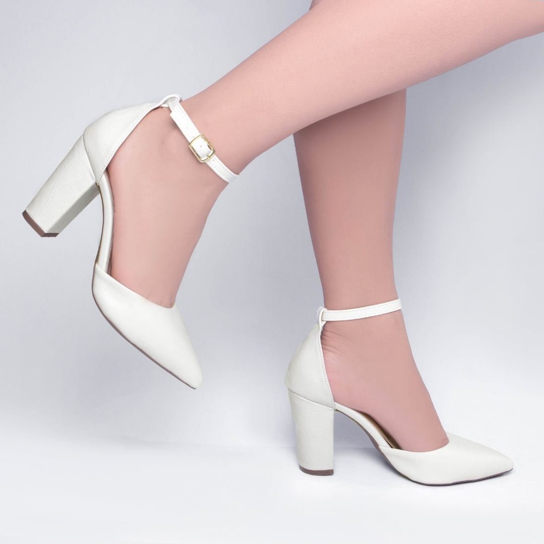 Sapato Scarpin Feminino Texturizado e Liso Salto Grosso - Damma Torricella