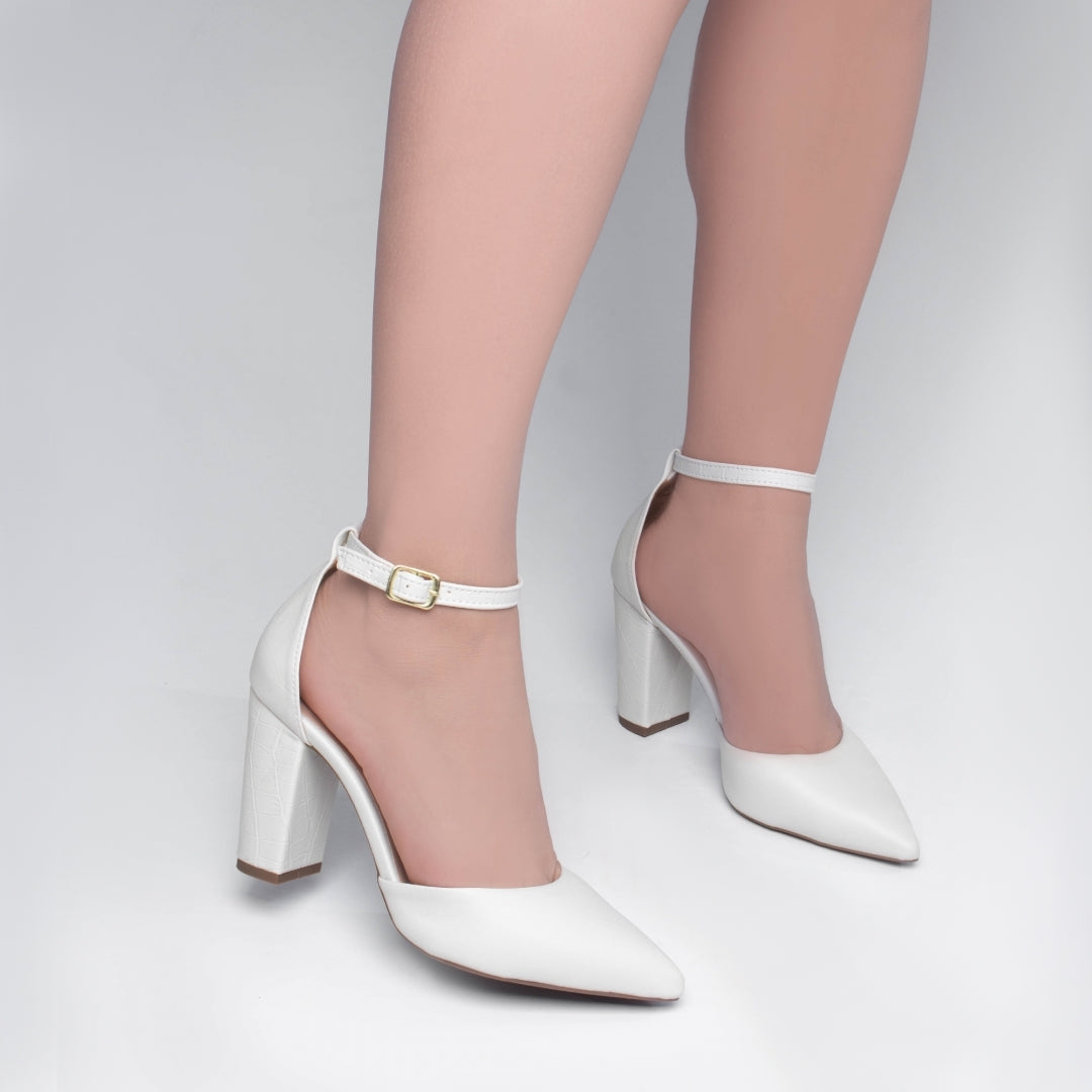 Sapato Scarpin Feminino Texturizado e Liso Salto Grosso - Damma Torricella