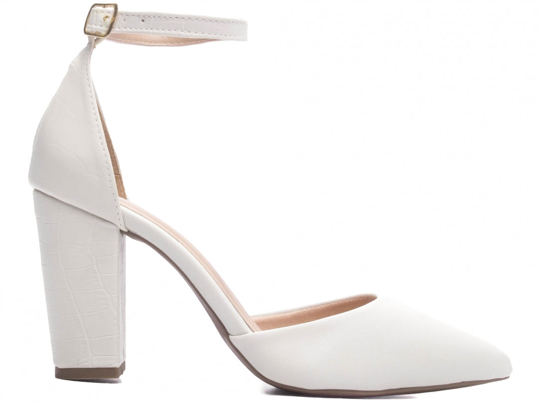 Sapato Scarpin Feminino Texturizado e Liso Salto Grosso - Damma Torricella