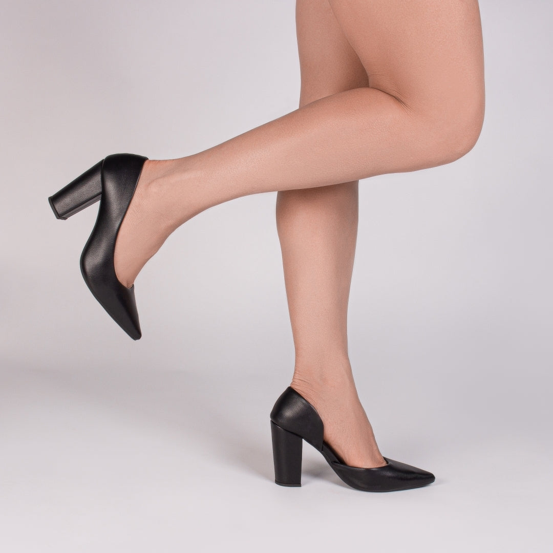 Sapato Scarpin Feminino Aberto na Lateral com Salto Grosso - Monza Torricella