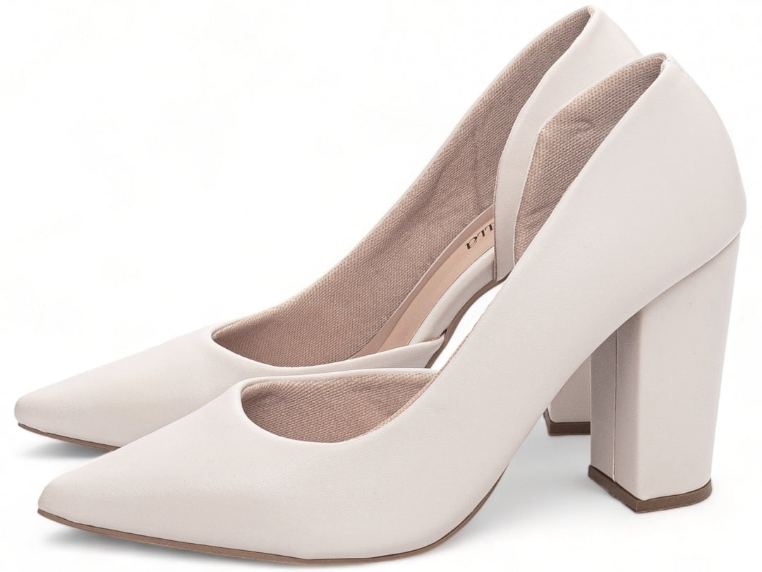 Sapato Scarpin Feminino Aberto na Lateral com Salto Grosso - Monza Torricella
