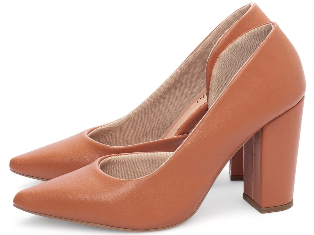 Sapato Scarpin Feminino Aberto na Lateral com Salto Grosso - Monza Torricella