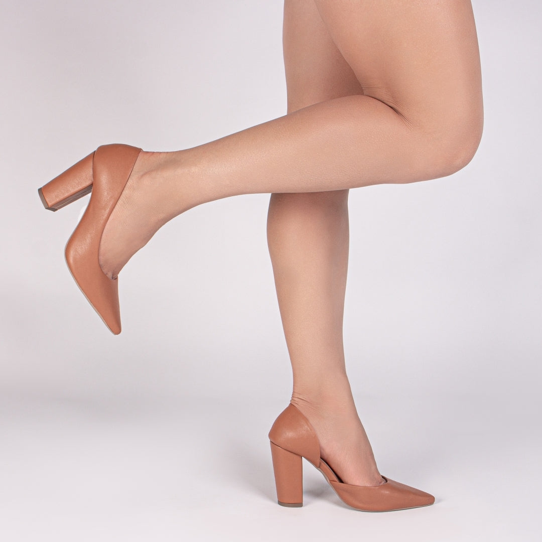Sapato Scarpin Feminino Aberto na Lateral com Salto Grosso - Monza Torricella