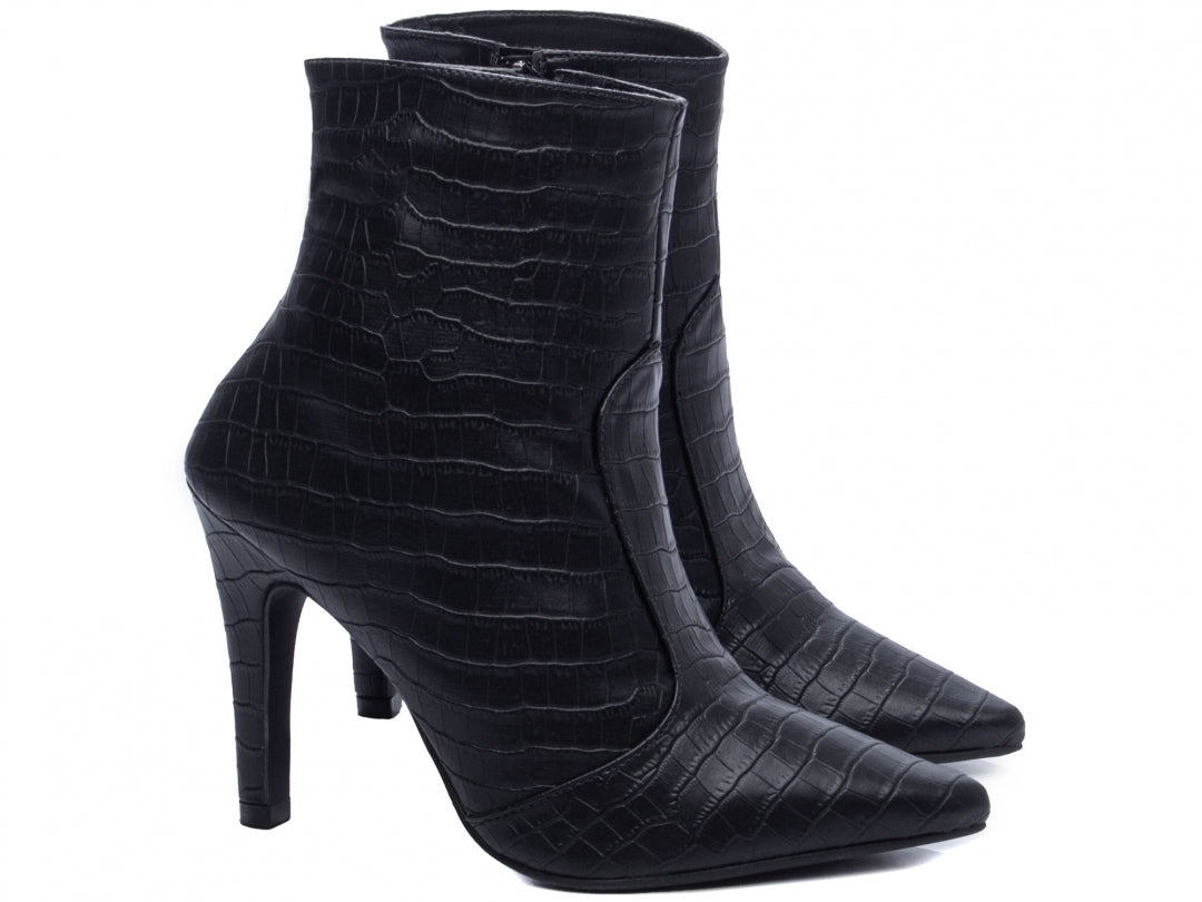 Bota Feminina Bico Fino Cano Curto Croco - Stunna Torricella