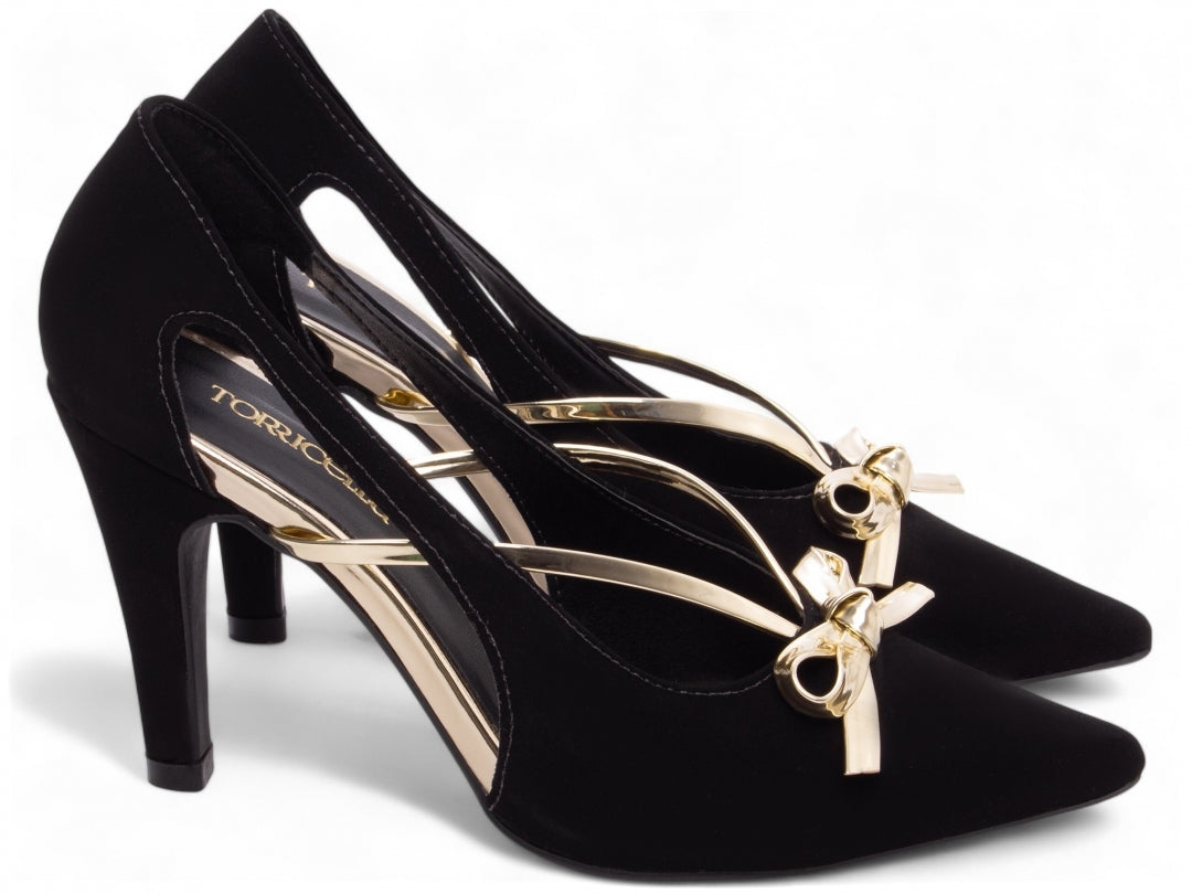 Sapato Scarpin Feminino Metálico com Laço - Cassie Torricella