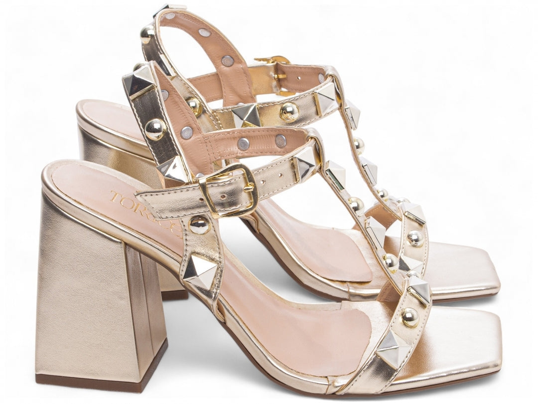 Sandália Feminina com Apliques Salto Grosso - HTA Torricella