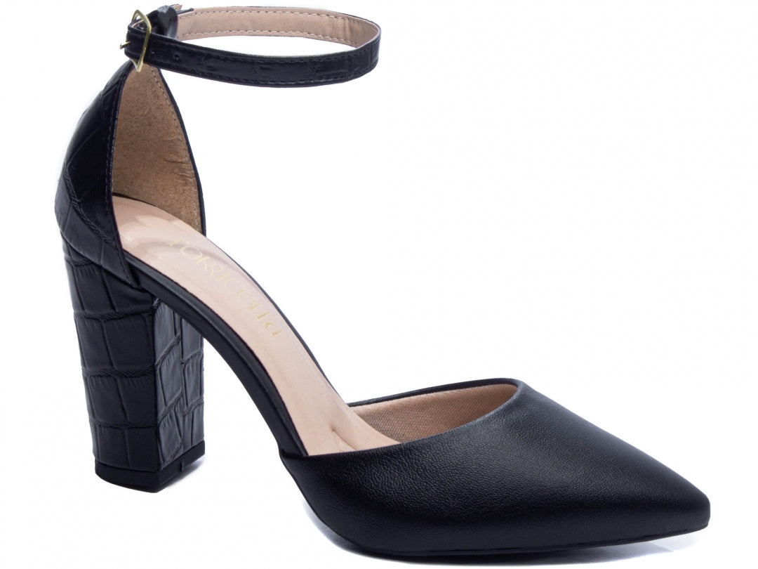 Sapato Scarpin Feminino Texturizado e Liso Salto Grosso - Damma Torricella