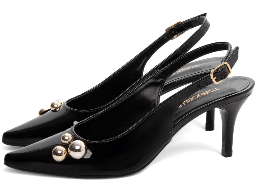 Sapato Scarpin Verniz com Aplique Dourado - Astra Torricella