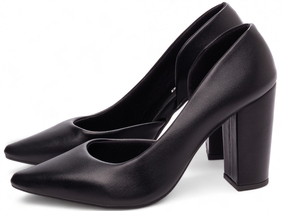 Sapato Scarpin Feminino Aberto na Lateral com Salto Grosso - Monza Torricella