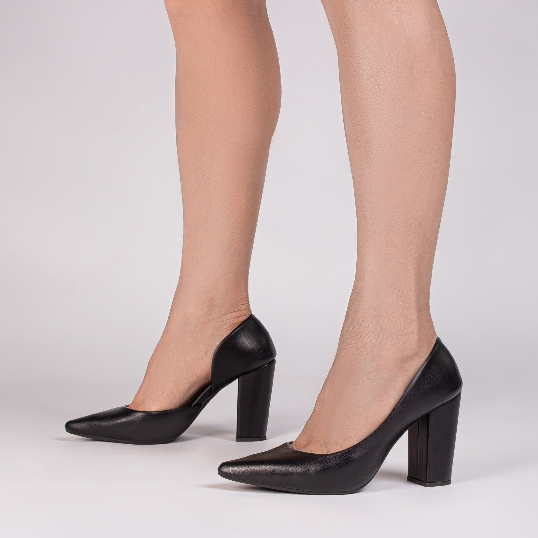 Sapato Scarpin Feminino Aberto na Lateral com Salto Grosso - Monza Torricella
