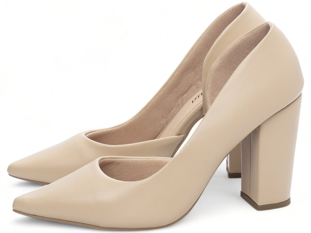 Sapato Scarpin Feminino Aberto na Lateral com Salto Grosso - Monza Torricella