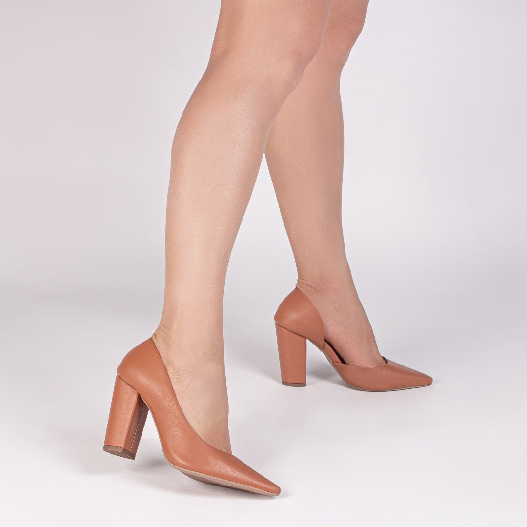 Sapato Scarpin Feminino Aberto na Lateral com Salto Grosso - Monza Torricella