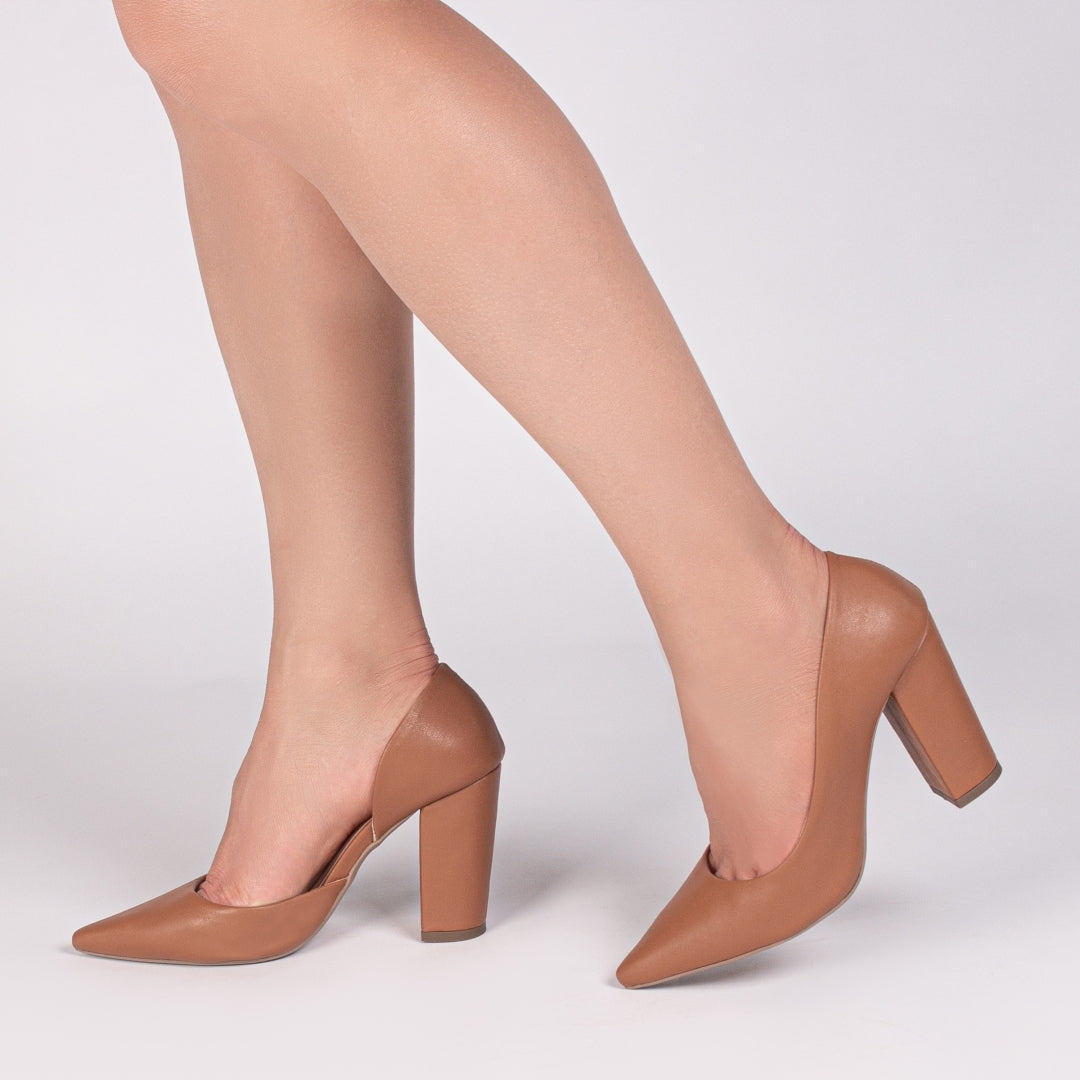 Sapato Scarpin Feminino Aberto na Lateral com Salto Grosso - Monza Torricella