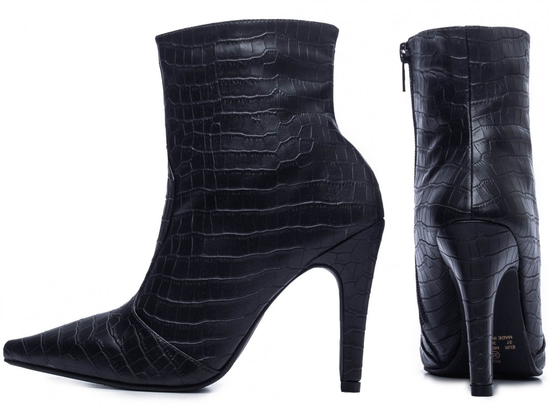 Bota Feminina Bico Fino Cano Curto Croco - Stunna Torricella
