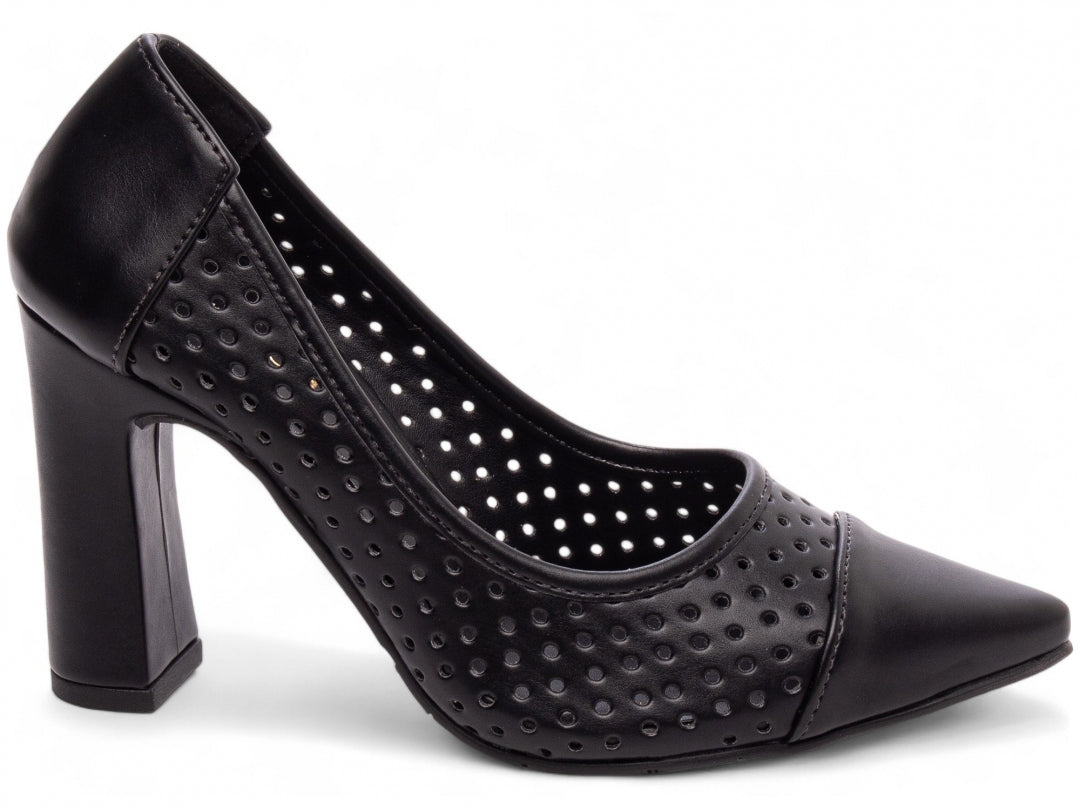 Sapato Scarpin Feminino Vazado Salto Grosso - Sides Torricella