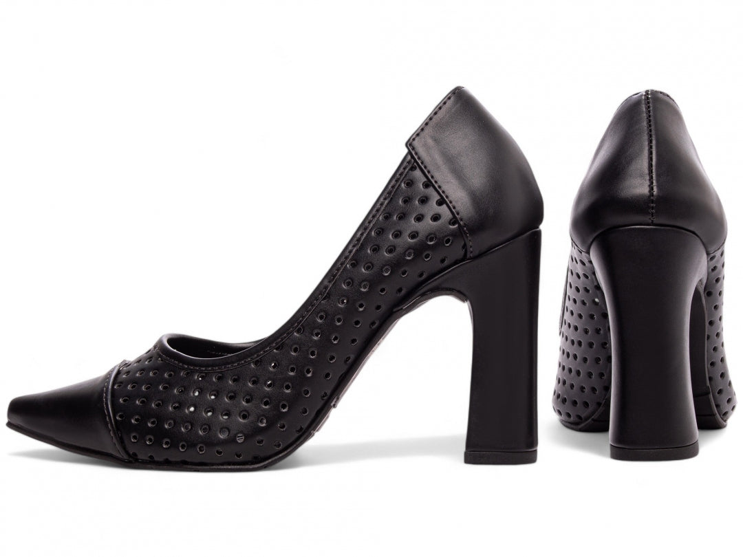 Sapato Scarpin Feminino Vazado Salto Grosso - Sides Torricella