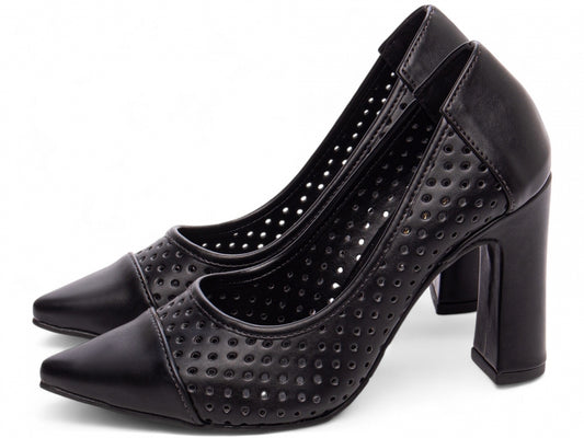 Sapato Scarpin Feminino Vazado Salto Grosso - Sides Torricella