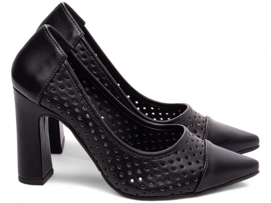 Sapato Scarpin Feminino Vazado Salto Grosso - Sides Torricella