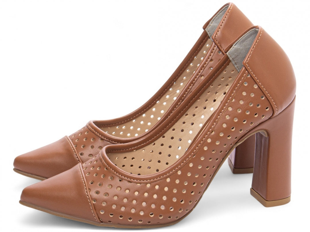 Sapato Scarpin Feminino Vazado Salto Grosso - Sides Torricella