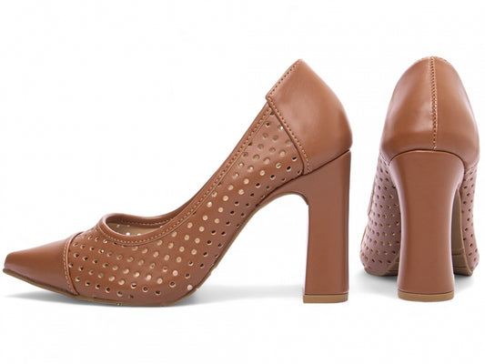 Sapato Scarpin Feminino Vazado Salto Grosso - Sides Torricella