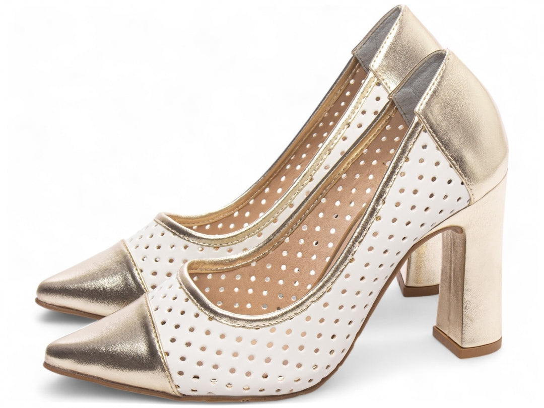 Sapato Scarpin Feminino Vazado Salto Grosso - Sides Torricella