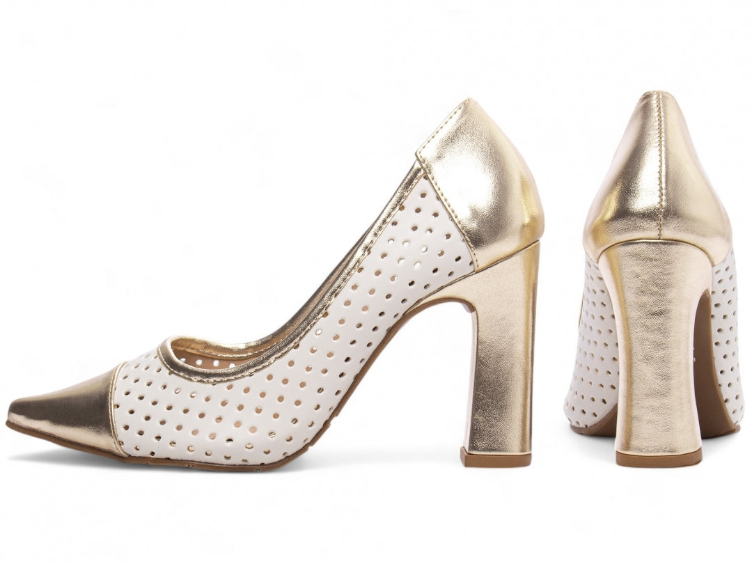 Sapato Scarpin Feminino Vazado Salto Grosso - Sides Torricella