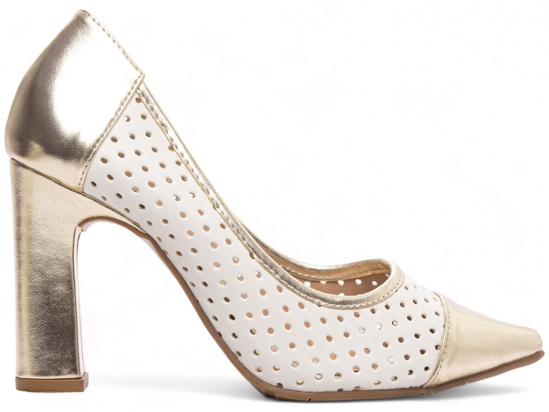 Sapato Scarpin Feminino Vazado Salto Grosso - Sides Torricella