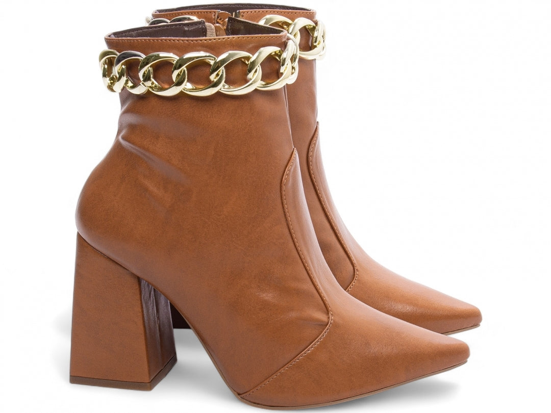 Bota Feminina Bico Fino Liso com Corrente - Fusion Torricella