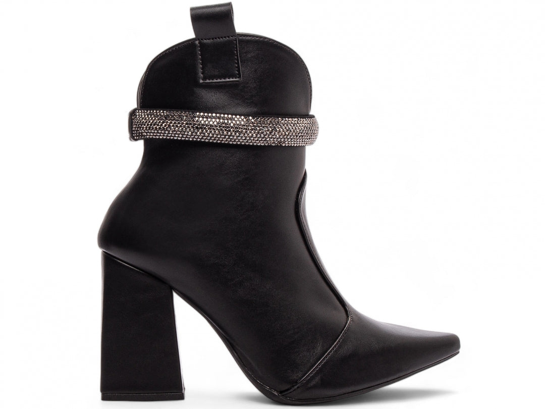 Bota Feminina Cano Curto Salto Grosso Quadrado com Pulseira de Fivela - Onyon Torricella