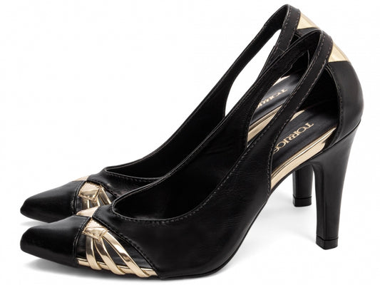 Sapato Scarpin Bico Finco com Dourado - Domme Torricella