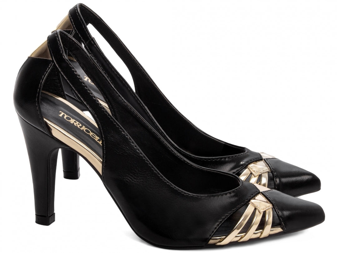 Sapato Scarpin Bico Finco com Dourado - Domme Torricella