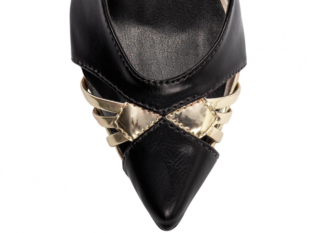 Sapato Scarpin Bico Finco com Dourado - Domme Torricella