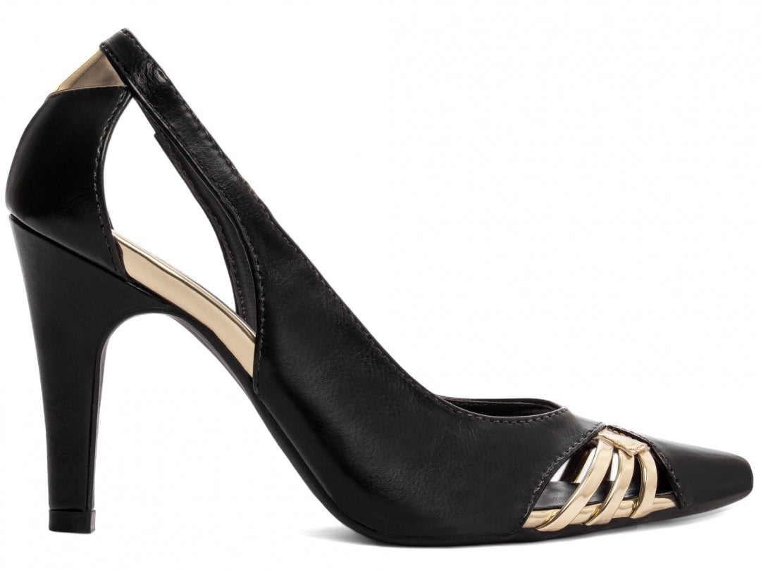 Sapato Scarpin Bico Finco com Dourado - Domme Torricella