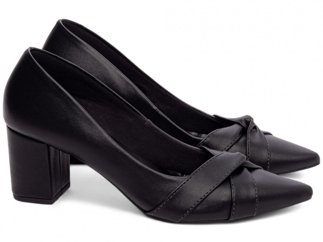 Sapato Feminino Bico Fino com Tiras Salto Grosso Quadrado - Cronos Torricella