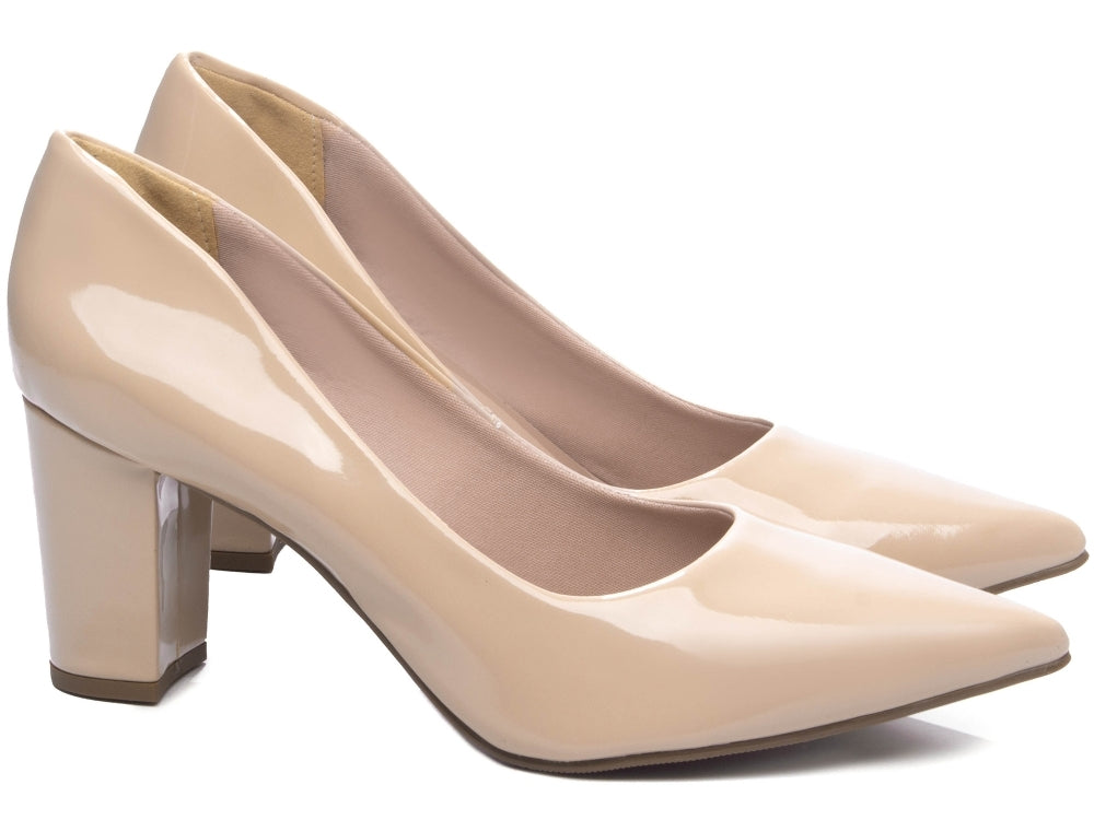 Sapato Scarpin Salto Bloco Grosso Quadrado - Cream Torricella
