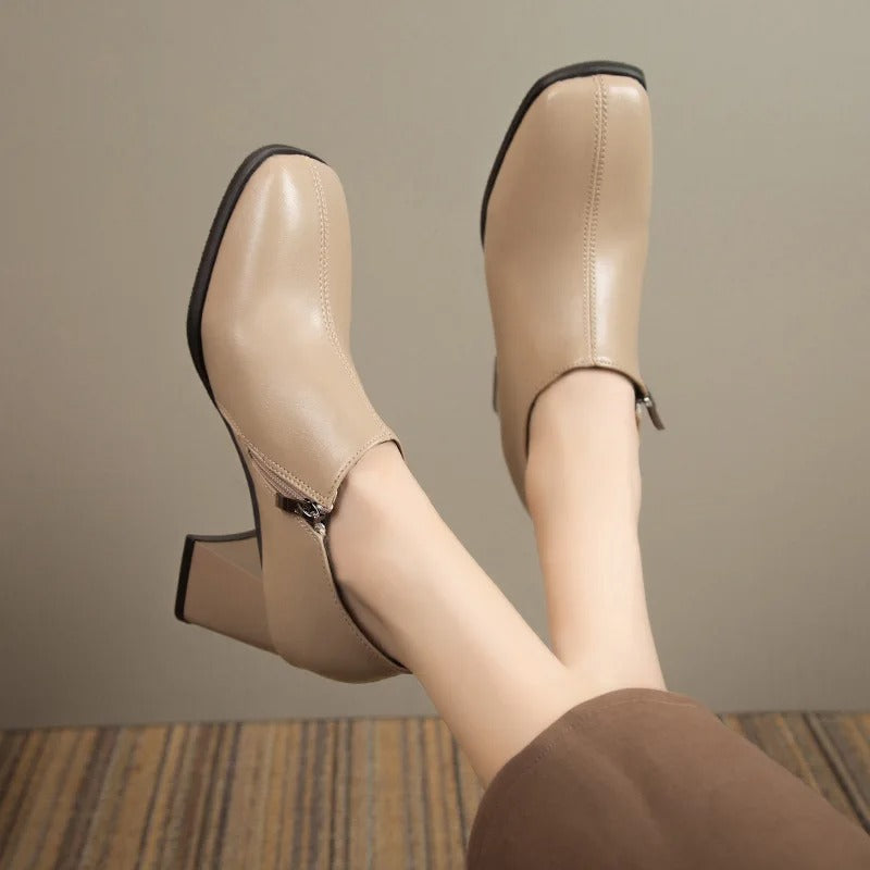 Sapato Feminino Vintage Salto Grosso Quadrado com Zíper - Alamo